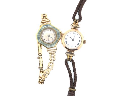 AN ANTIQUE 18ct HALLMARKED GOLD AND GUILLOCHE ENAMEL ART DECO STYLE WATCH, THE WATCH CASE DATED 1912 IMPORT MARK, FOR STOCKWE