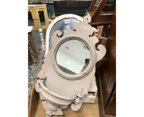 A VINTAGE PAINTED SWING MIRROR AND A WALL MIRROR WITH PRICKETT CANDLE STANDS 