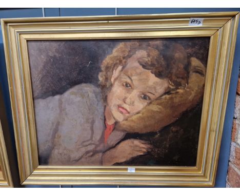 GERALD REITLINGER (1900 - 1978) . PORTRAIT STUDY OF A GIRL RESTING, OIL ON BOARD 58 X 44 cm.  UNSIGNED.. POVENANCE- THE REITL