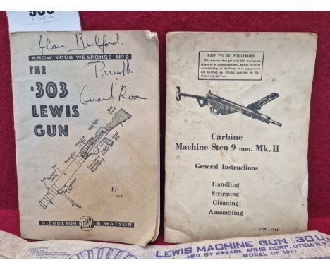 A 1942 MILITARY ISSUE GENERAL INSTRUCTION MANUAL FOR MACHINE CARBINE STEN MK II. TOGETHER WITH A MANUAL FOR LEWIS GUN.