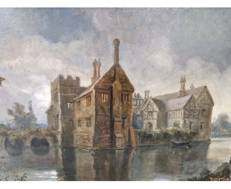 R. PERING (LATE 19th/EARLY 20th CENTURY), BADDESLEY CLINTON, WARWICKSHIRE MANOR HOUSE BY MOONLIGHT, SIGNED AND TITLED, OIL ON