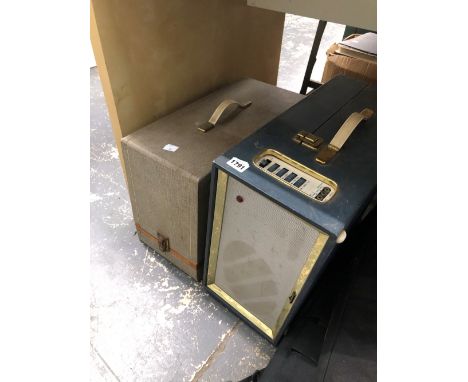 A VINTAGE RECORD PLAYER AND SEWING MACHINE 