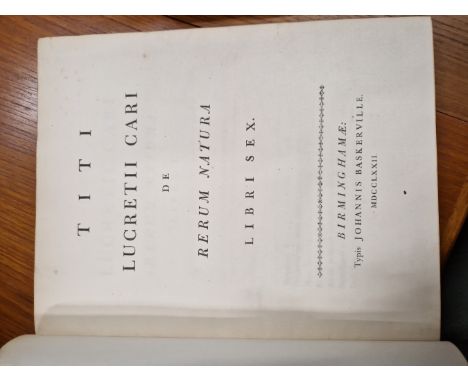 VIRGIL, WORKS, EDITED BY PETRI BURMANNI, 1778, TWO LEATHER BOUND VOLUMES, LUCRETIUS, DE RERUM NATURA, 1772, LEATHER BOUND, GE