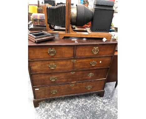 A 19th C. OAK CEST OF TWO SHORT AND THREE LONG DRAWERS ON BRACKET FEET.   W 109 x D 53 x H 97cms.