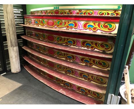 A SET OF 10 VINTAGE FAIRGROUND CAROUSEL STEP HOARDINGS ONE INSCRIBED R. WOODFORD &amp; SONS. H 185cms W. 280cms (10)