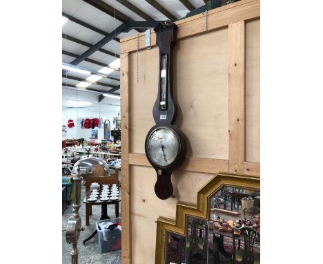A MASPOLI OF HULL LINE INLAID MAHOGANY BANJO BAROMETER WITH AN ALCOHOL THERMOMETER