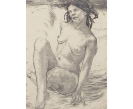 LOUIS THOMSON (1883-1962), "WAVES AND FOAM" NUDE WOMAN ON A BEACH, TITLED, SIGNED AND NUMBERED 16, LITHOGRAPH, 29.5 X 40cm (p