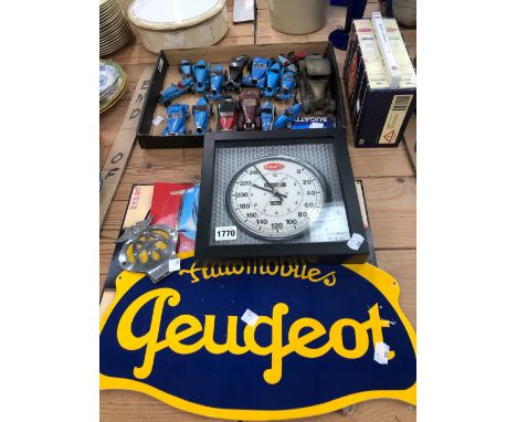 A COLLECTION BUGATTI DIECAST MODEL CARS AND OTHER RELATED COLLECTABLE'S.