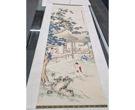 A CHINESE SCROLL PAINTING, FOUR MAGPIES BY CHEN SONG REN, AND ANOTHER PRIMARY SCHOOL IN SUMMER BY CHEN LIN CHAI, (2)