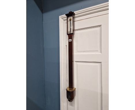 A WILLIAM DUNCAN OF ABERDEEN, MAHOGANY STICK BAROMETER WITH A MERCURY THERMOMETER TO ONE SIDE OF THE SILVERED DIAL, A WINDOW 