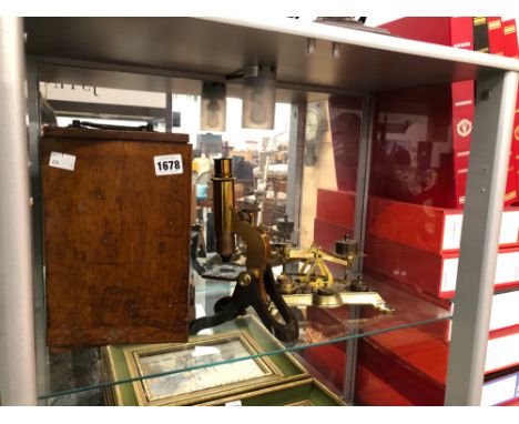 A HENRY CROUCH MICROSCOPE AND A SET OF POSTAL SCALES 