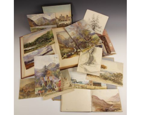 Forty six watercolour landscape and architectural sketches, all probably by the same hand, to an album with gilt embossed bir