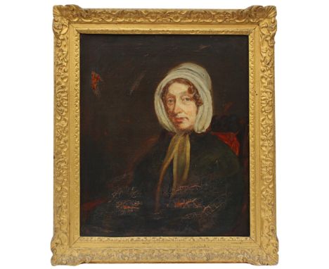 English school (early 19th century),Half-length portrait of Anne Vawdrey (nee Wyatt, died 1845), wearing a white bonnet,Oil o