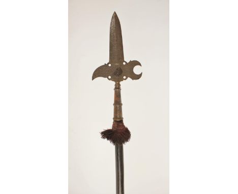 An etched State Halberd, Central European or Russian, circa 1740, the head with ridged blade, both sides decorated with scrol