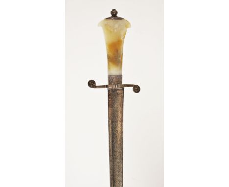 A Hunting Hanger with Silver and Moss-agate Hilt, silver maker’s mark of William Knight of London, circa 1690/96, the hilt fo