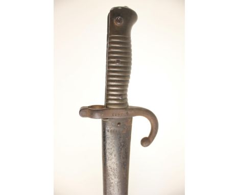 A French model 1866 Chassepot bayonet and scabbard, blade length 58cm 