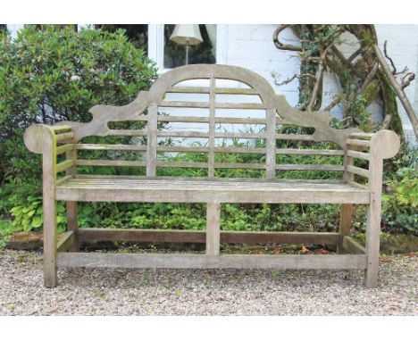 * A Lutyens type garden bench, 166cm W Condition report: Weathered condition, no visible repairs or faults.Bench is structura
