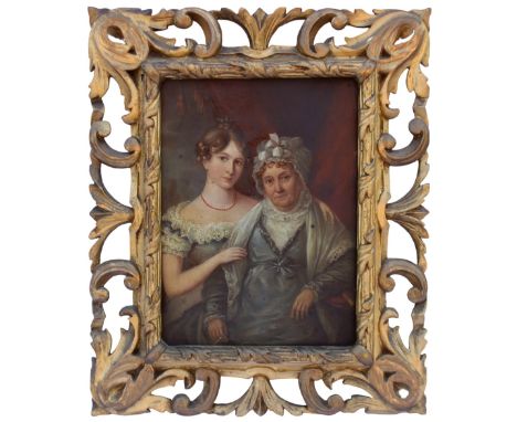 English School (early 19th century),Half length double portrait of a lady and her mother, by repute Mary Vawdrey (1804-1822) 
