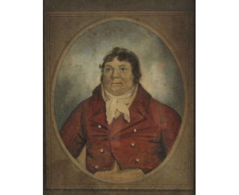 English school (19th century),Half length portrait of a huntsman in a painted oval mount,Watercolour on paper,Unsigned, inscr