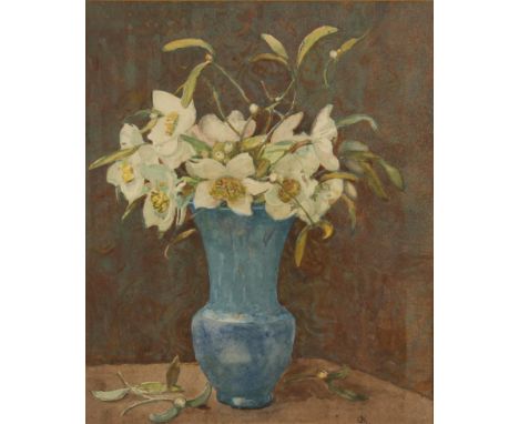 * C. Knashaw (English school, 20th century),Mistletoe and hellebores in a vase,Watercolour on paper,Monogrammed 'CK', gallery