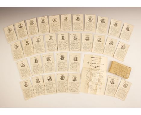 A George IV card game titled ‘The Cards for Playing Wallis’s New Game of Historical Pope Joan’, thirty three cards, with prin