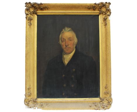 * English school (19th century),Half length portrait of a seated gentleman in frock coat with cravat,Oil on canvas,Unsigned,9