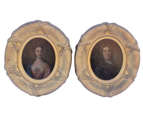 English School (early 18th century),A bust length oval portrait of John Simpkin (1670-1719) of Holme near Plymouth, and anoth