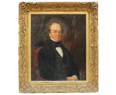 * English school (19th century),Half length portrait of a seated gentleman,Oil on canvas,Unsigned,75cm x 62.5cm,Gilt framed (