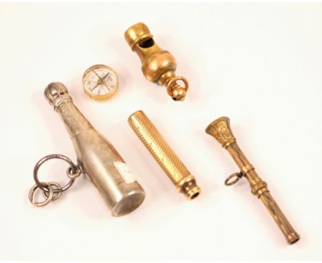 A white metal Sampson Mordan propelling pencil, the pencil modelled as a champagne bottle with enamel ‘Perrier Jouet’ label (
