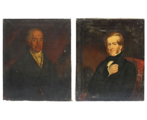 * English school (19th century),Half length portrait of a seated gentleman in frock coat with black cravat,Oil on canvas,Unsi