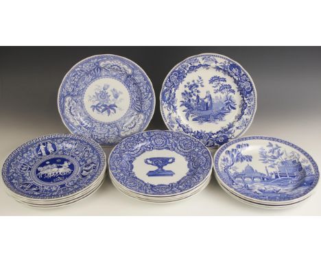 Sixteen dinner plates from the 'Spode Blue Room Collection', comprising: five 'Greek' pattern, five 'Warwick Vase' pattern, f