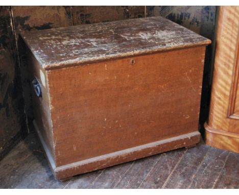 * A Victorian scumbled pine country house trunk/chest, applied with iron side swing handles over a plinth base, 76cm H x 100c