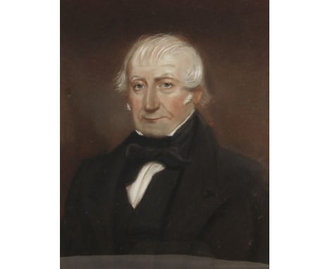 English school (19th century),Bust length portrait of Joseph Dutton of Burland Hall (d.1856), wearing a black frock coat and 