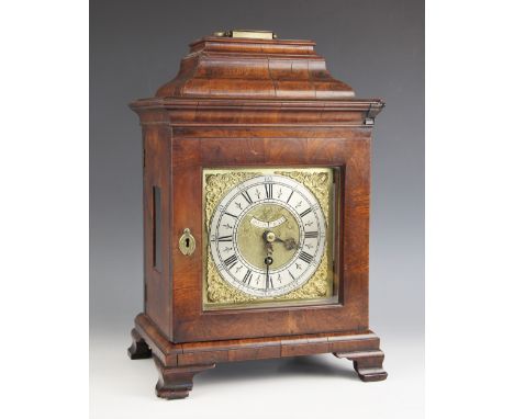 A George II figured walnut fusee bracket or table clock by Smallwood, Sandbach, circa 1750, the figured walnut case with ogee