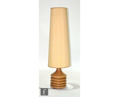 Unknown - A 1970s floor lamp, the ceramic base formed as five compressed discs, retains original oversized long shade, base h
