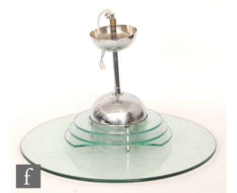 Unknown - A chrome and clear glass pendant light with large circular glass shade below three further graduated glass panels a