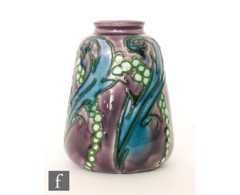 John Wadsworth and Leon Solon - Minton - An early 20th Century Secessionist vase of swollen barrel form decorated with stylis