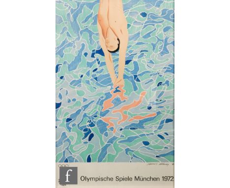 David Hockney (b1937) Poster for the 1972 Munich Olympics, Edition Olmpia 1972, printed signature, 99cm x 62cm, framed. 