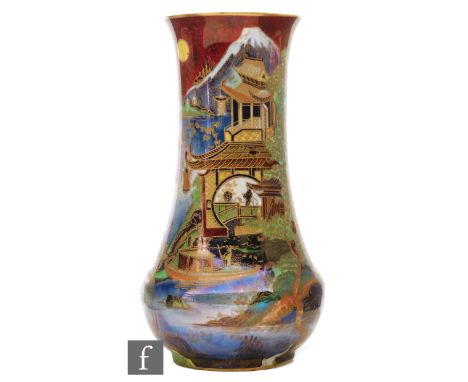 Wiltshaw and Robinson - Carlton Ware - A 1920s Art Deco vase of low bellied form decorated in the Chinaland pattern with a gi