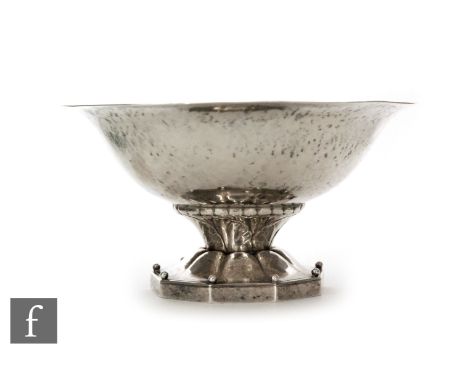 Georg Jensen - A Danish 1920s-1930s hallmarked silver footed bowl in the Arts and Crafts taste, model 181 B, the flared bowl 