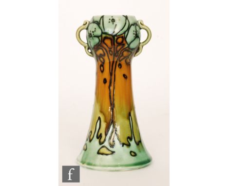 John Wadsworth and Leon Solon - Minton - An early 20th Century Secessionist twin handled vase of flared form decorated with t