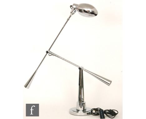 Ralph Lauren - A polished nickel Equilibrium Floor Lamp with stepped circular base below capped bulb, height from 110cm to 16