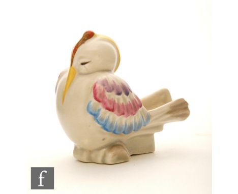 Clarice Cliff - Love Bird - A novelty pipe rest circa 1936 modelled as a Love Bird with enamel colours over mushroom glazed g