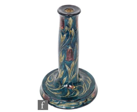 George Cartlidge - Hancock &amp; Son Morrisware - A large table lamp base, model C20-6, decorated with tubelined purple flowe