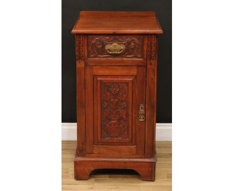 An 'Edwardian' mahogany side cabinet, of small proportions, moulded top with half gallery, above a frieze drawer and cupboard