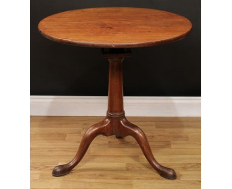 A 'George III' mahogany 'birdcage' tripod occasional table, circular one-piece tilting top, cylindrical column, cabriole legs