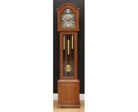 A contemporary George III style Hermle longcase clock, arched dial inscribed Tempus Fugit, 170cm high, 36cm wide, 23cm deep 