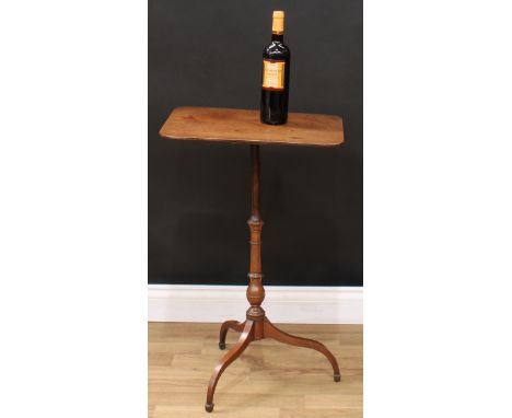 A 'George III' mahogany tripod wine table, rounded rectangular top, slender turned pillar, downswept legs, 74cm high, 47cm wi