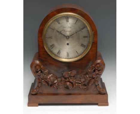 A William IV mahogany bracket clock, 20.5cm silvered circular dial inscribed Thos Hall, Liverpool, Roman numerals, singular w