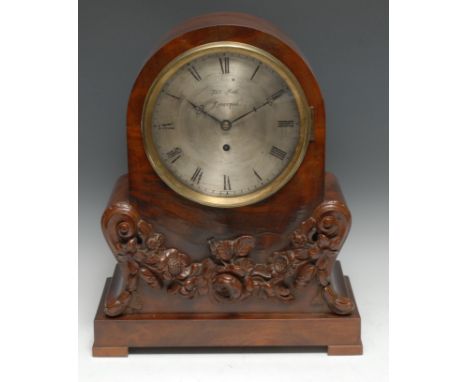 A William IV mahogany bracket clock, 20.5cm silvered circular dial inscribed Thos Hall, Liverpool, Roman numerals, singular w